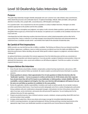 First page of the Level 10 Dealership Sales Interview Guide